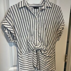 Zara Black and White Striped Button-Down Shirt